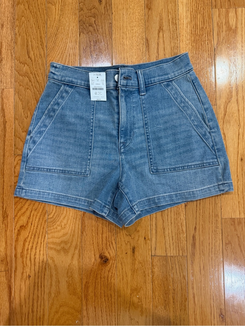 J. Crew Denim High-Rise Patch Pocket Shorts - Light Blue